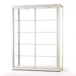 Standing display cabinet Silver column window with handle and LED spots Mobilier shopping