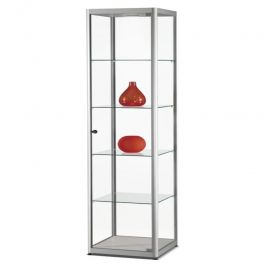 RETAIL DISPLAY CABINET - SHOWCASES WITH LIGHTING : Silver column window with lighting and door