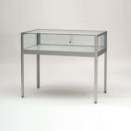 RETAIL DISPLAY CABINET : Silver counter shop window with sliding door