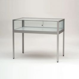 RETAIL DISPLAY CABINET - COUNTER DISPLAY CABINET : Silver counter shop window with sliding door