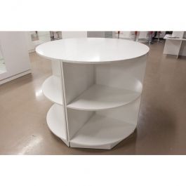 MATERIEL AGENCEMENT MAGASIN - TABLES : Table ronde avec étagères blanches