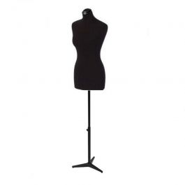 FEMALE MANNEQUIN BUST - TAILORED BUST : Tailored female bust back fabric black tripod base