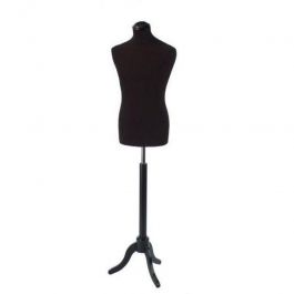 MALE MANNEQUIN BUST - TAILORED BUST : Tailored female bust black fabric with wooden base