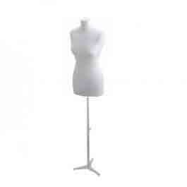 FEMALE MANNEQUIN BUST - TAILORED BUST : Tailored female bust white fabric white tripod base