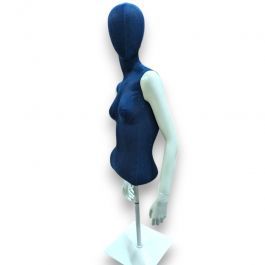 BUSTE MANNEQUIN FEMME - BUSTES VINTAGE : Torso 1/2 femme bleu base métal carrée