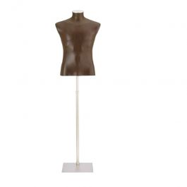 MALE MANNEQUIN BUST : Torso 3/4 green leather brown male mannequin