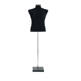 BUSTE MANNEQUIN HOMME : Torso 3/4 homme en élasthanne noir et base en bois