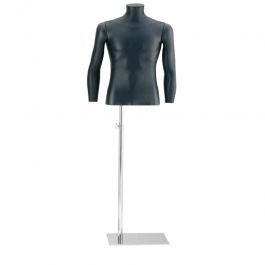 MALE MANNEQUIN BUST : Torso 3/4 male mannequin leather black coated