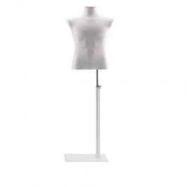 BUSTE MANNEQUIN HOMME - TORSO MANNEQUIN : Torso 3/4 mannequin homme cuir écologique blanc