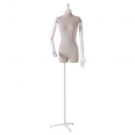 MANNEQUINS VITRINE FEMME - MANNEQUINS VINTAGE : Torso femme sans tête finition lin avec bras bois blanc