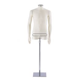 BUSTE MANNEQUIN HOMME - TORSO MANNEQUIN : Torso mannequin homme blanc ivoire avec porte-pantalon