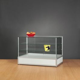 VITRINES D'EXPOSITION - VITRINES COMPTOIR : Vitrine comptoir avec 2 étagères en verre flottant