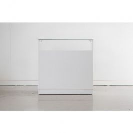 COUNTERS DISPLAY & GONDOLAS : White counter with glass part 100cm