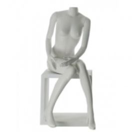 FEMALE MANNEQUINS - MANNEQUIN SEATED : White seated headless female mannequin