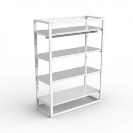 RETAIL DISPLAY FURNITURE : White gondola with shelves and rod h 145 x 106 x 44 cm