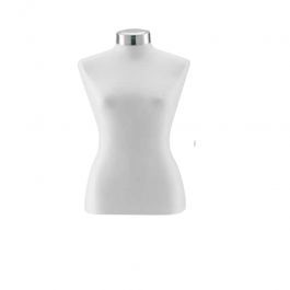 FEMALE MANNEQUIN BUST : Woman bust in eco-friendly white leather and chrome hoo