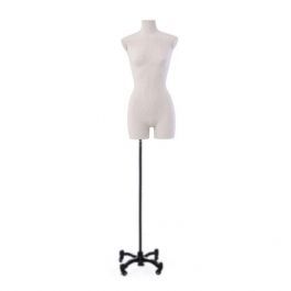 FEMALE MANNEQUIN BUST - TAILORED BUST : Woman's fabric bust with wheeled base