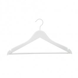 WHOLESALE HANGERS - WOODEN COAT HANGERS : Pack 25 wooden hangers white color with bar 44 cm