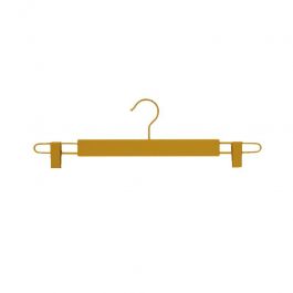 EQUIPO DE TIENDAS : 10 perchas de madera con pinzas, acabado dorado 42 cm.