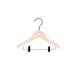WHOLESALE HANGERS : 10x natural wooden kids hangers 26 cm black metal clips