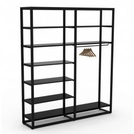 SHOPFITTING : Black shelving unit 9 levels for shop h240 x 210 x 45cm