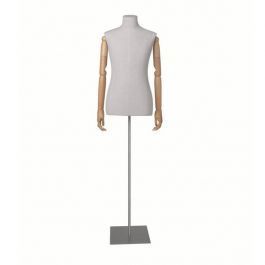BUSTE MANNEQUIN HOMME : Buste couture homme avec bras et socle carr&eacute; en m&eacute;tal