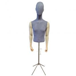 AGENCEMENT MAGASIN : Buste homme avec tissu bleu et bras sur base tripod