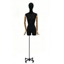 BUSTE MANNEQUIN FEMME : Buste tissu femme avec t&ecirc;te sur base &agrave; roulettes