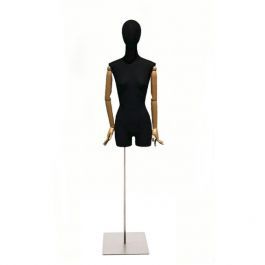 BUSTE MANNEQUIN FEMME : Buste tissu femme avec t&ecirc;te sur base carr&eacute;e