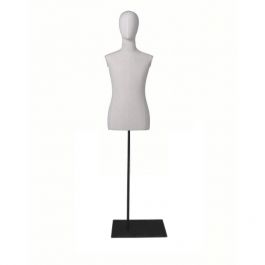 BUSTE MANNEQUIN HOMME - BUSTES COUTURE : Buste tissu homme avec t&ecirc;te sur base rectangle noire