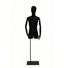 BUSTE MANNEQUIN HOMME : Buste tissu homme noir avec t&ecirc;te