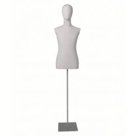 BUSTE MANNEQUIN HOMME : Buste tissu homme t&ecirc;te sur base carr&eacute;e