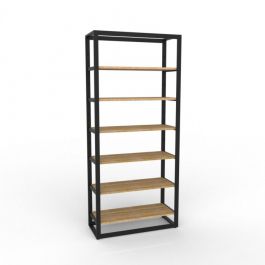 MOBILIARIO Y EQUIPAMIENTO COMERCIAL - GONDOLAS POR TIENDAS : Estante modular negro con 6 estantes de madera