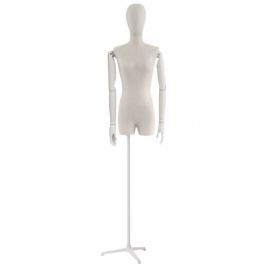 FEMALE MANNEQUIN BUST : Female mannequin torso with light fabric wooden arms