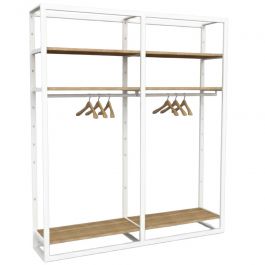 MATERIEL AGENCEMENT MAGASIN : Gondole blanche &eacute;tageres bois h240 x 209cm x 44cm