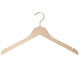 PROEFESSIONELL KLEIDERBUGEL - HOLZKLEIDERBUGEL : Kleiderb&uuml;gel natur holz 44 cm mit goldene x10