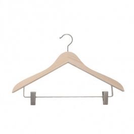 PERCHAS PARA TIENDAS - PERCHAS MADERA : Pack 10 perchas de madera raw color mit clips 44 cm