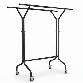 AGENCEMENT MAGASIN : Portant v&ecirc;tements double noir mat &agrave; roulettes r&eacute;glable