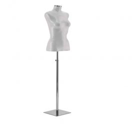 BUSTE MANNEQUIN FEMME : Torso 3/4 femme en cuir &eacute;cologique blanc effet brillant