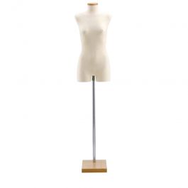 BUSTE MANNEQUIN FEMME : Torso femme elasthanne ivoire et finition bois