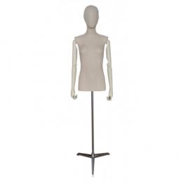 BUSTE MANNEQUIN FEMME - BUSTES COUTURE FEMME : Torso femme recouvert de tissu avec base chrome