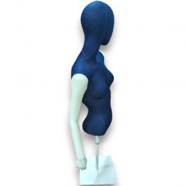 BUSTE MANNEQUIN FEMME : Torso mannequin femme bleu sur base carr&eacute;e m&eacute;tal