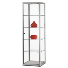 EQUIPO DE TIENDAS : Vitrina de columna de plata con iluminaci&oacute;n y puerta