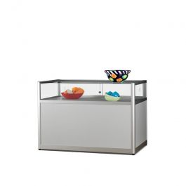 Vitrines comptoir Vitrine comptoir argent avec armoire inf&eacute;rieure Mobilier shopping